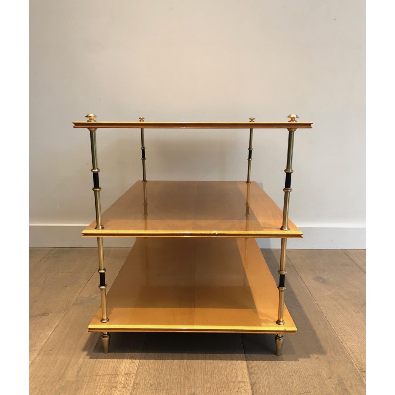 Sycamore and Brass Three-Tier Console Table, Attributed to Maison Jansen, circa 1940