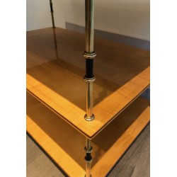 Sycamore and Brass Three-Tier Console Table, Attributed to Maison Jansen, circa 1940