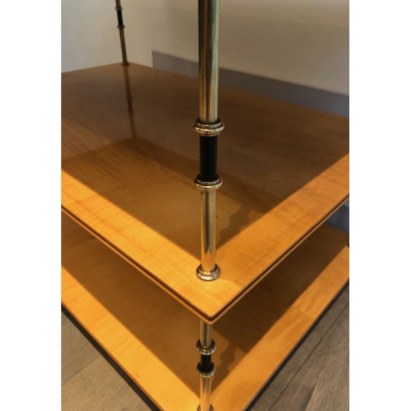 Sycamore and Brass Three-Tier Console Table, Attributed to Maison Jansen, circa 1940