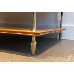 Sycamore and Brass Three-Tier Console Table, Attributed to Maison Jansen, circa 1940