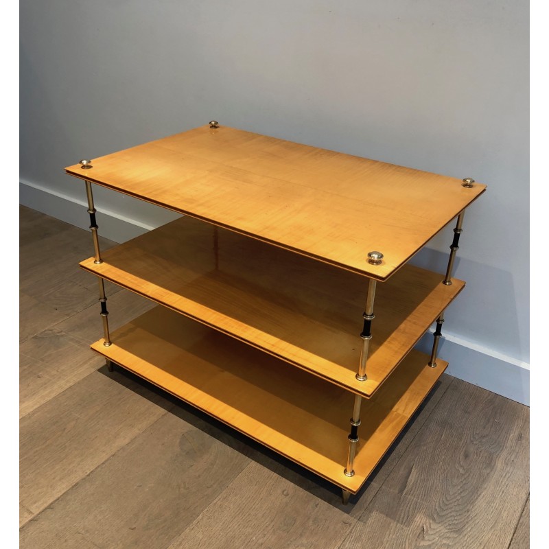 Sycamore and Brass Three-Tier Console Table, Attributed to Maison Jansen, circa 1940