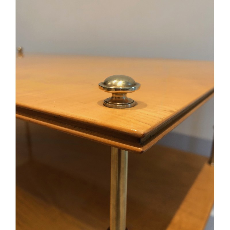 Console ou Bout de Canapé à Trois Niveaux en Sycomore et Laiton, Attribué à la Maison Jansen, vers 1940