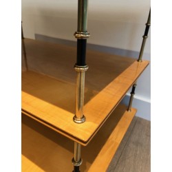 Sycamore and Brass Three-Tier Console Table, Attributed to Maison Jansen, circa 1940