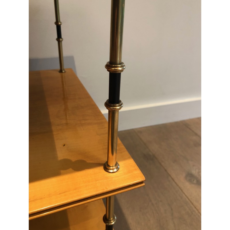 Sycamore and Brass Three-Tier Console Table, Attributed to Maison Jansen, circa 1940