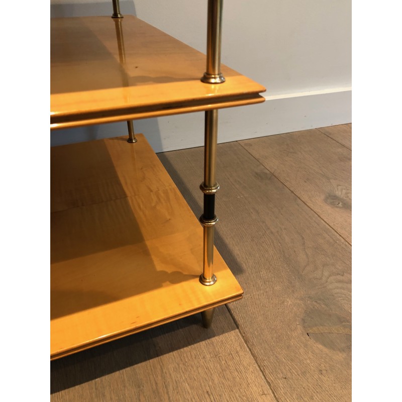 Sycamore and Brass Three-Tier Console Table, Attributed to Maison Jansen, circa 1940