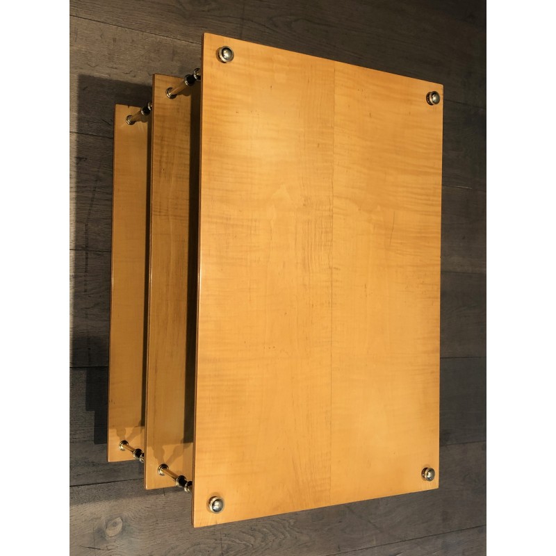 Sycamore and Brass Three-Tier Console Table, Attributed to Maison Jansen, circa 1940