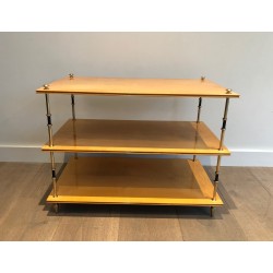 Sycamore and Brass Three-Tier Console Table, Attributed to Maison Jansen, circa 1940