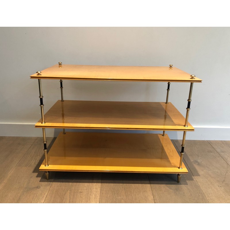 Sycamore and Brass Three-Tier Console Table, Attributed to Maison Jansen, circa 1940