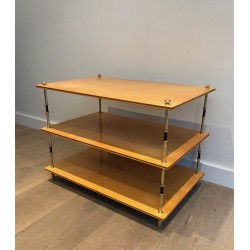 Sycamore and Brass Three-Tier Console Table, Attributed to Maison Jansen, circa 1940