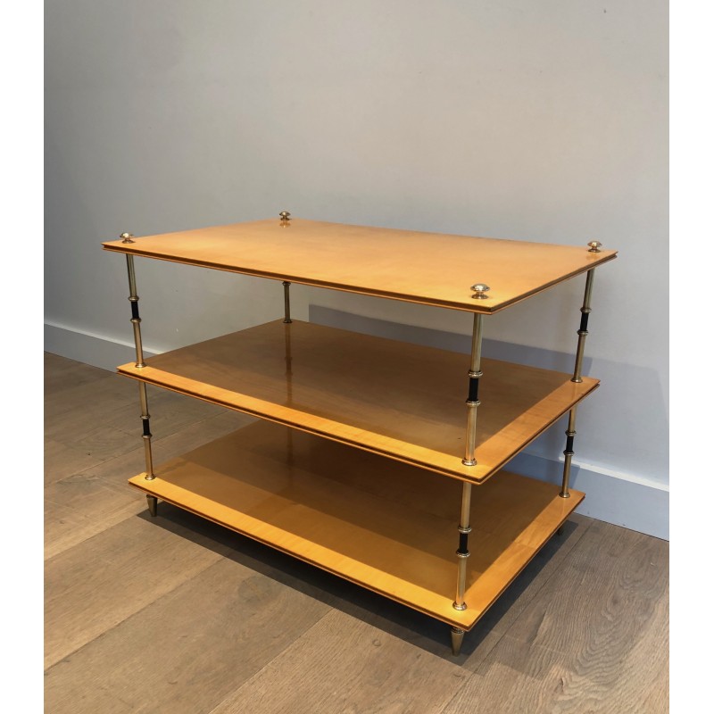 Sycamore and Brass Three-Tier Console Table, Attributed to Maison Jansen, circa 1940