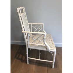 Pair of White Lacquered Wood Faux-Bamboo Armchairs in the Style of Maison Jansen, circa 1970