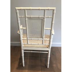 Paire de Fauteuils Façon Faux-Bambou en Bois Laqué Blanc dans le Goût de la Maison Jansen