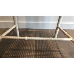 Paire de Fauteuils Façon Faux-Bambou en Bois Laqué Blanc dans le Goût de la Maison Jansen