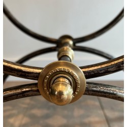 Neoclassical Steel and Brass Curule Stool with Duck Head Decoration, Attributed to Maison Jansen, circa 1940