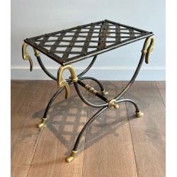 Tabouret Curule Néoclassique en Acier et Laiton à Décors de Têtes de Canard, Attribué à la Maison Jansen, vers 1940