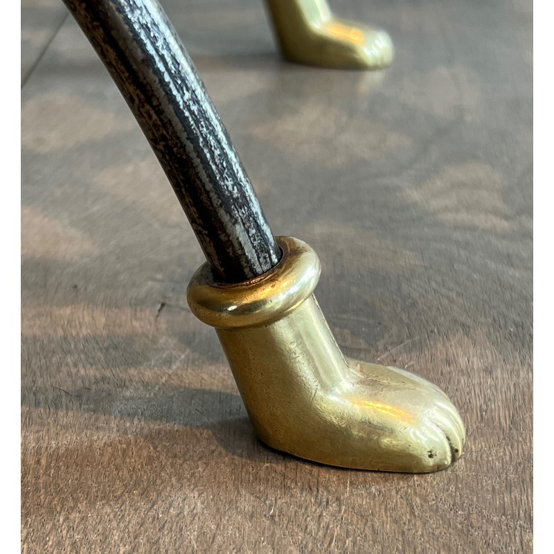 Tabouret Curule Néoclassique en Acier et Laiton à Décors de Têtes de Canard, Attribué à la Maison Jansen, vers 1940