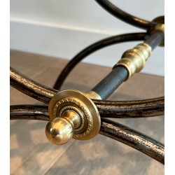 Neoclassical Steel and Brass Curule Stool with Duck Head Decoration, Attributed to Maison Jansen, circa 1940