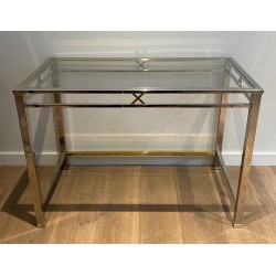 Neoclassical Style Chrome and Brass Desk, Italian Work, circa 1970