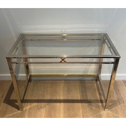 Neoclassical Style Chrome and Brass Desk, Italian Work, circa 1970
