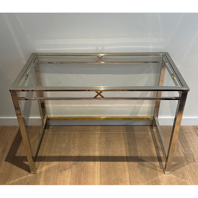 Neoclassical Style Chrome and Brass Desk, Italian Work, circa 1970