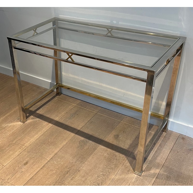 Neoclassical Style Chrome and Brass Desk, Italian Work, circa 1970