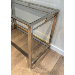 Neoclassical Style Chrome and Brass Desk, Italian Work, circa 1970