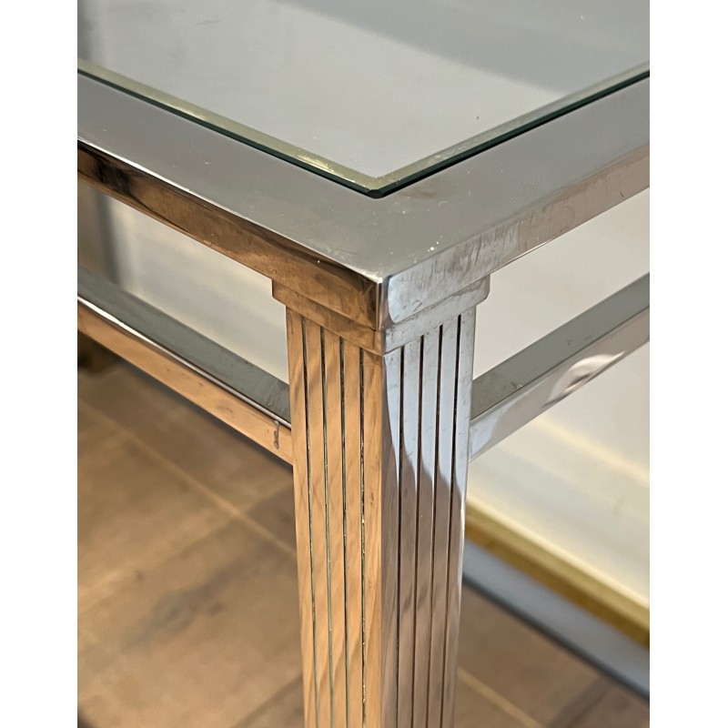 Neoclassical Style Chrome and Brass Desk, Italian Work, circa 1970