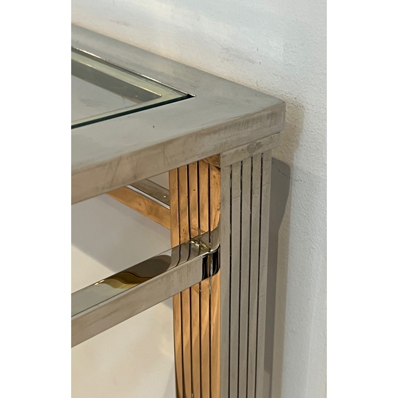 Neoclassical Style Chrome and Brass Desk, Italian Work, circa 1970