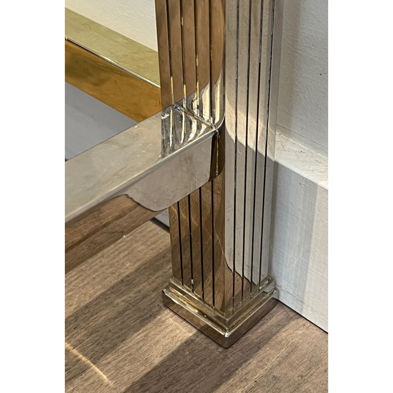 Neoclassical Style Chrome and Brass Desk, Italian Work, circa 1970