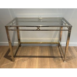 Neoclassical Style Chrome and Brass Desk, Italian Work, circa 1970
