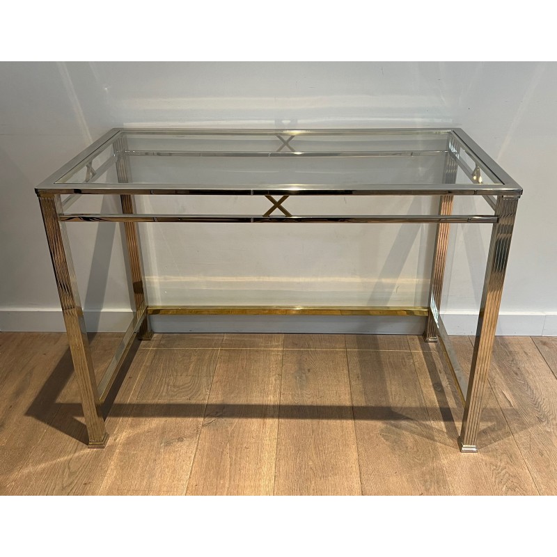 Neoclassical Style Chrome and Brass Desk, Italian Work, circa 1970