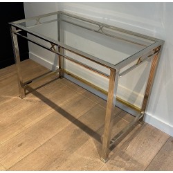 Neoclassical Style Chrome and Brass Desk, Italian Work, circa 1970