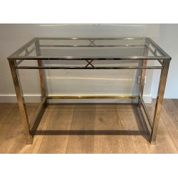Neoclassical Style Chrome and Brass Desk, Italian Work, circa 1970
