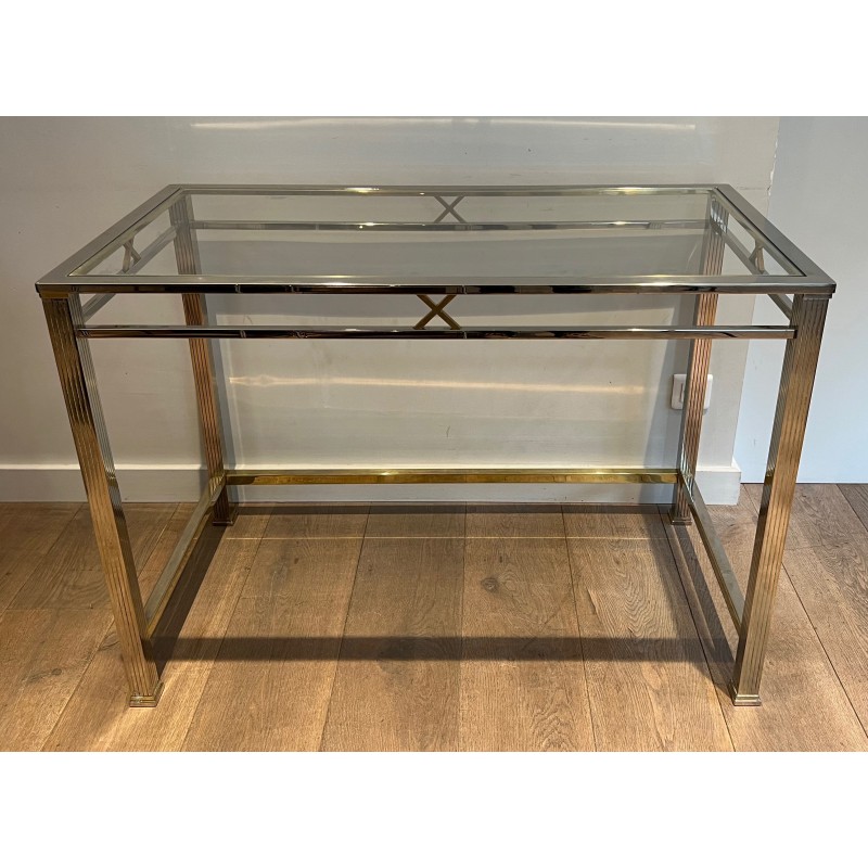 Neoclassical Style Chrome and Brass Desk, Italian Work, circa 1970