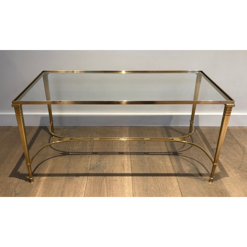 Neoclassical Brass Coffee Table with Clear Glass Shelf by Maison Jansen, circa 1940