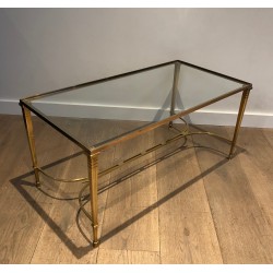 Table Basse Néoclassique en Laiton et Plateau de Verre Transparent de la Maison Jansen, vers 1940