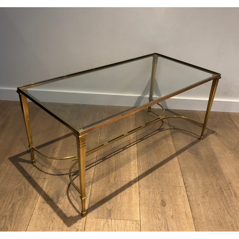 Neoclassical Brass Coffee Table with Clear Glass Shelf by Maison Jansen, circa 1940