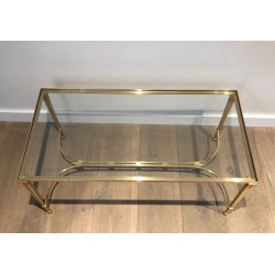 Neoclassical Brass Coffee Table with Clear Glass Shelf by Maison Jansen, circa 1940
