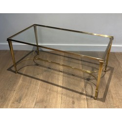 Neoclassical Brass Coffee Table with Clear Glass Shelf by Maison Jansen, circa 1940