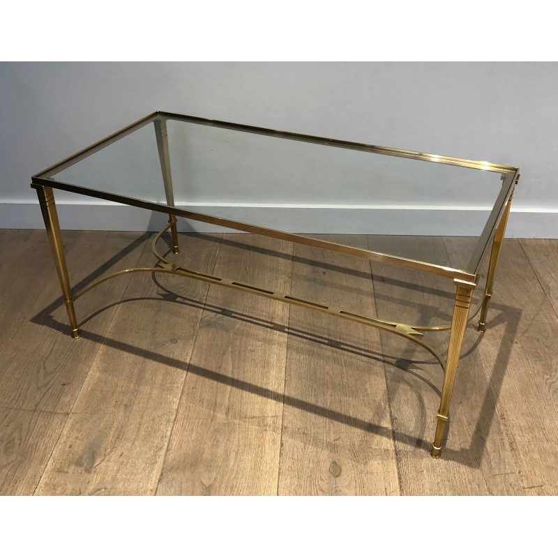 Table Basse Néoclassique en Laiton et Plateau de Verre Transparent de la Maison Jansen, vers 1940