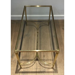 Neoclassical Brass Coffee Table with Clear Glass Shelf by Maison Jansen, circa 1940