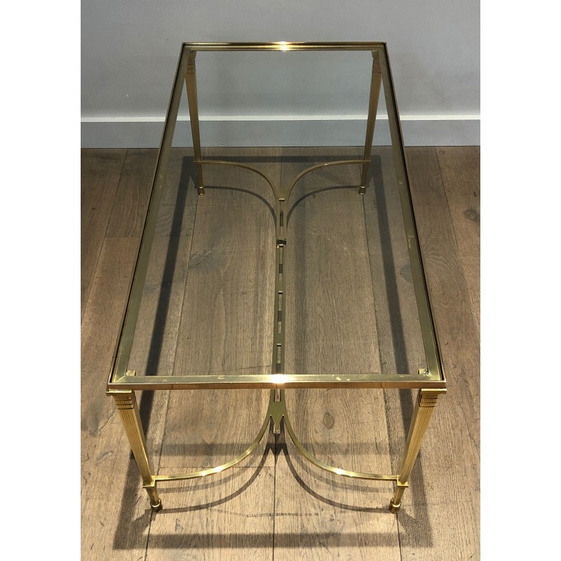 Table Basse Néoclassique en Laiton et Plateau de Verre Transparent de la Maison Jansen, vers 1940