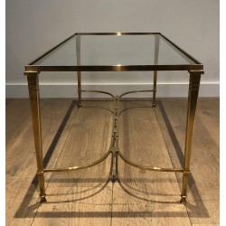 Neoclassical Brass Coffee Table with Clear Glass Shelf by Maison Jansen, circa 1940