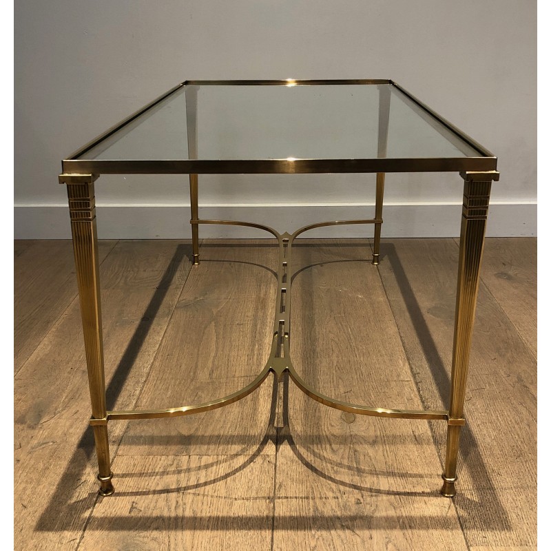 Neoclassical Brass Coffee Table with Clear Glass Shelf by Maison Jansen, circa 1940