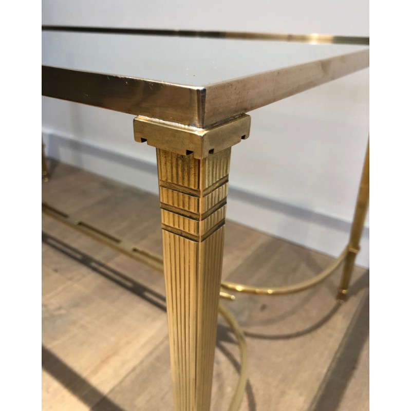 Table Basse Néoclassique en Laiton et Plateau de Verre Transparent de la Maison Jansen, vers 1940