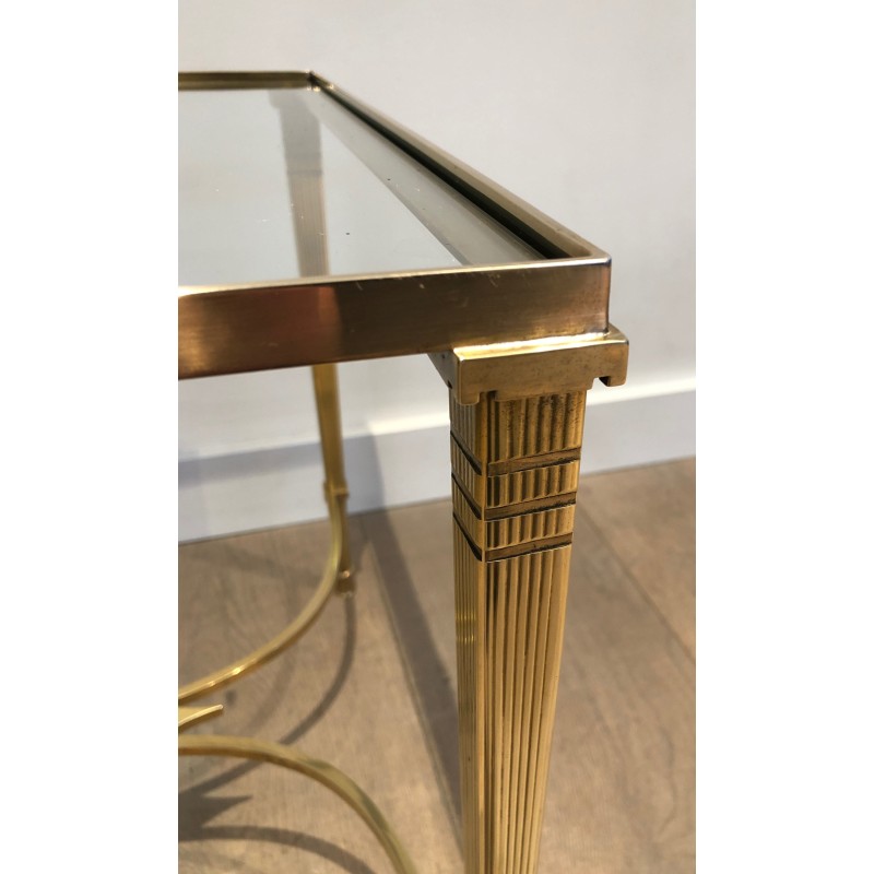 Table Basse Néoclassique en Laiton et Plateau de Verre Transparent de la Maison Jansen, vers 1940