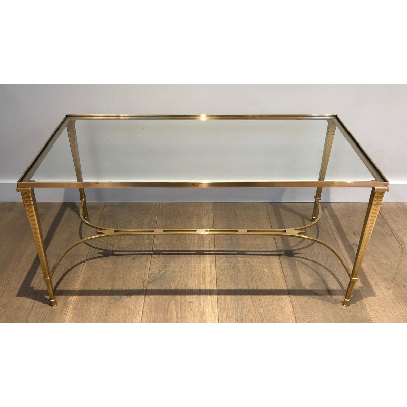 Table Basse Néoclassique en Laiton et Plateau de Verre Transparent de la Maison Jansen, vers 1940