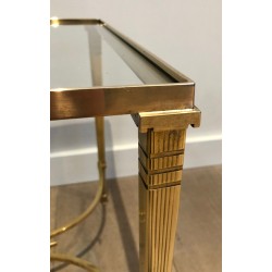 Table Basse Néoclassique en Laiton et Plateau de Verre Transparent de la Maison Jansen, vers 1940