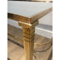 Table Basse Néoclassique en Laiton et Plateau de Verre Transparent de la Maison Jansen, vers 1940