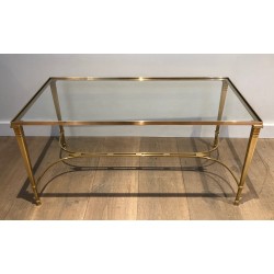 Neoclassical Brass Coffee Table with Clear Glass Shelf by Maison Jansen, circa 1940